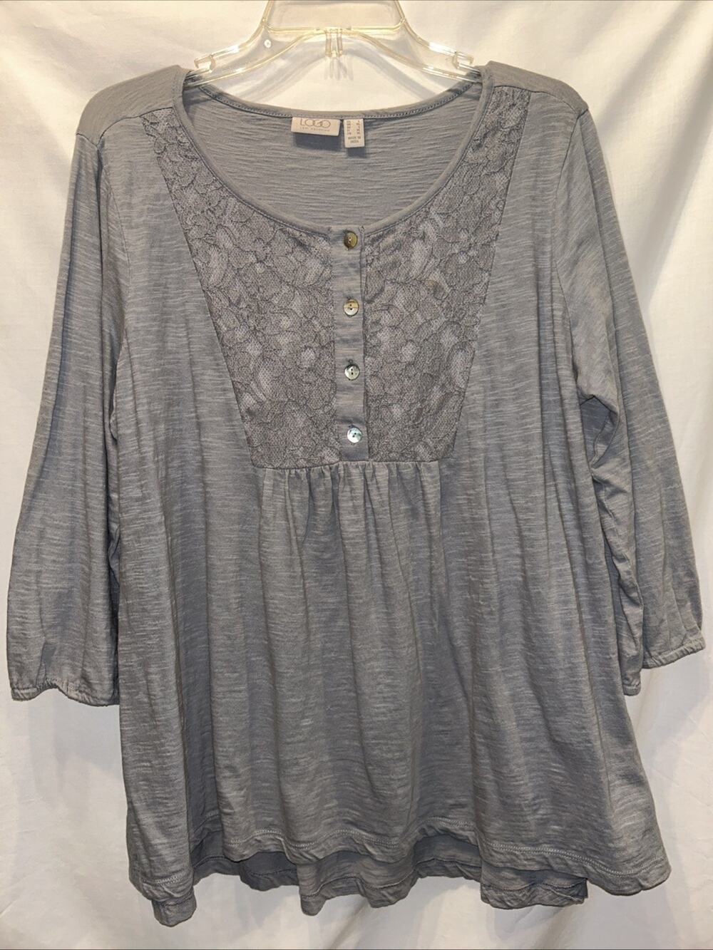 LOGO Lori Goldstein Womens Large Blue Tunic Tee with Lace
